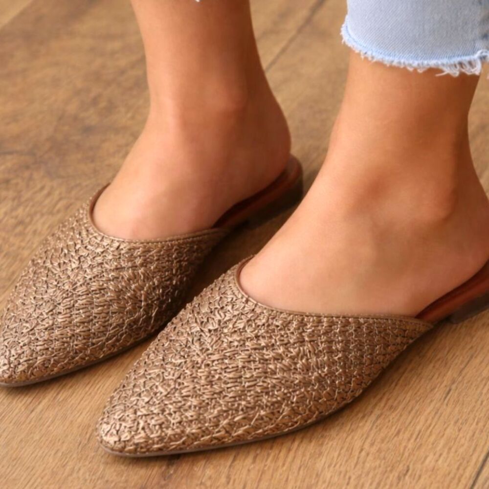 Wonderly Sadie Woven Mule Flats Cognac Pointed Toe Slip On Womens 7M NWT
